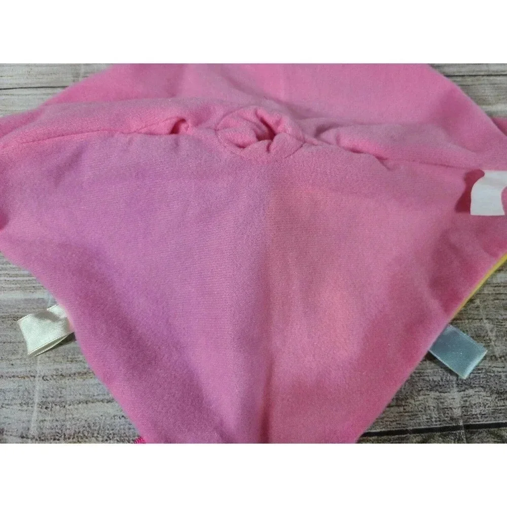 Vintage Plush Teddy Bear Puppet Lovey Security Blanket Teether Pink Yellow Blue